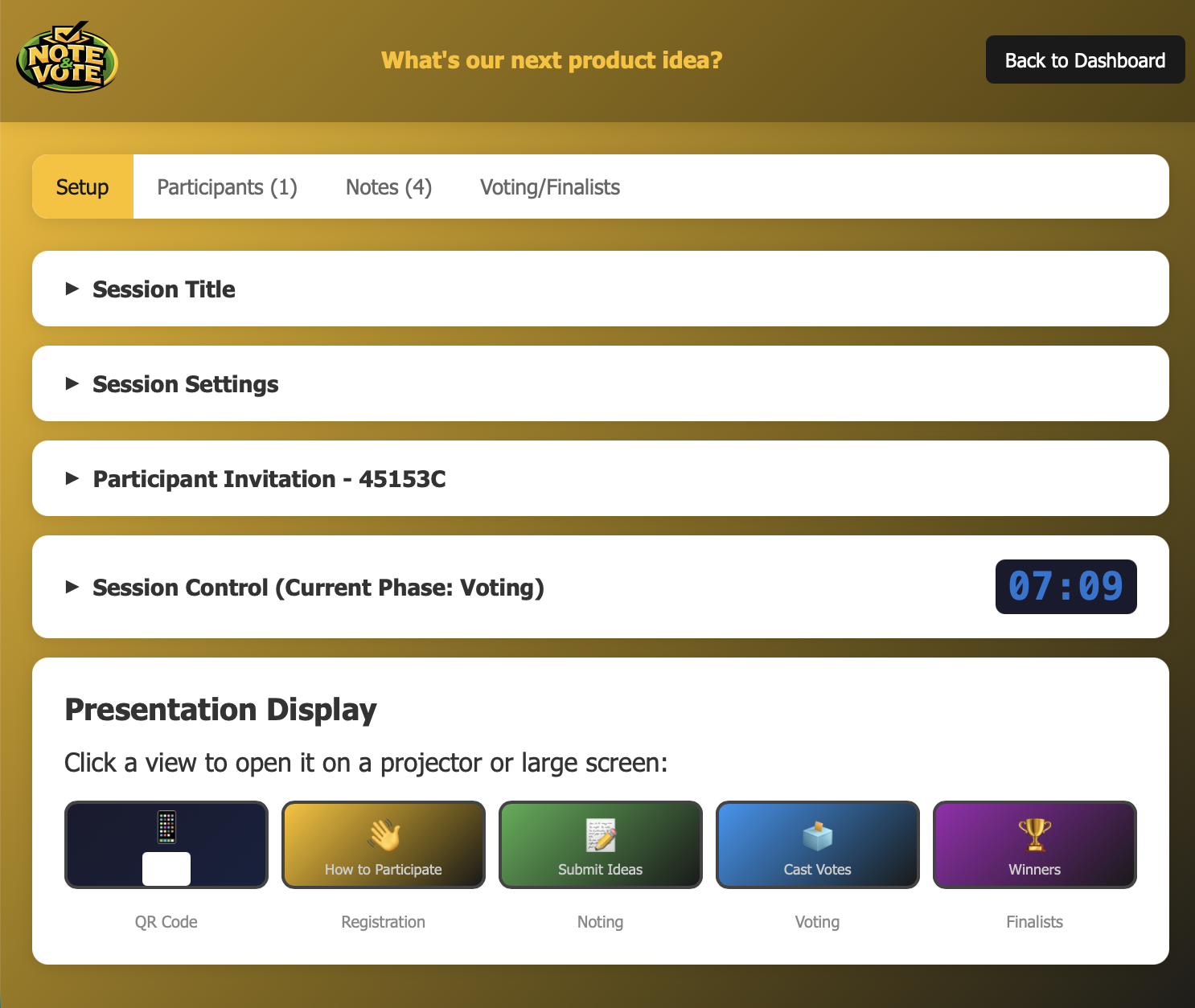 Session Setup Screenshot